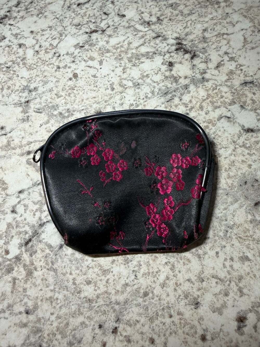 Unbranded Floral Brocade Coin Pouch Black Pink Silk